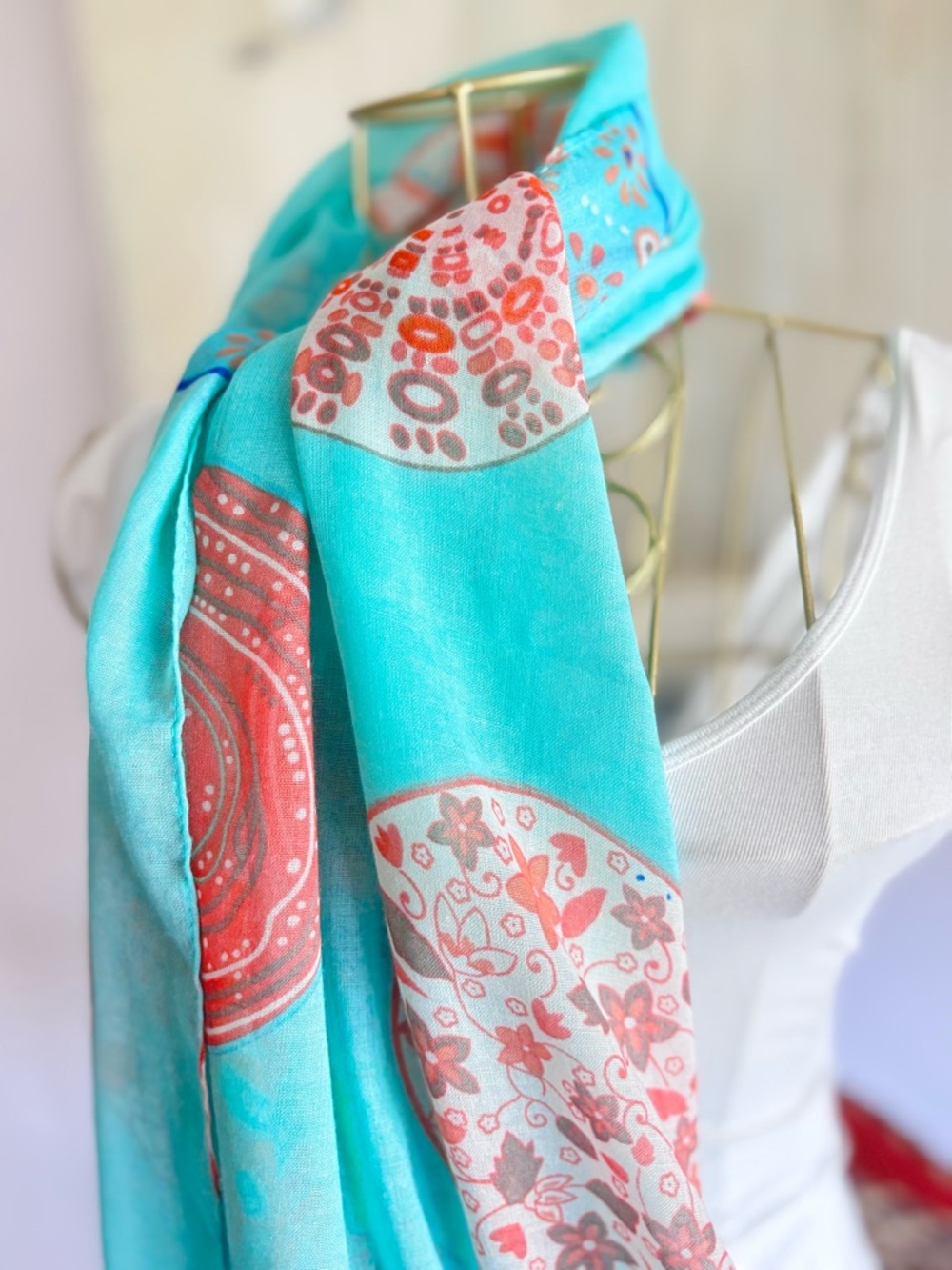 NWT Turquoise Boho Viscose Scarf Wrap 72x34 Lightweight Beach - Picture 4 of 6